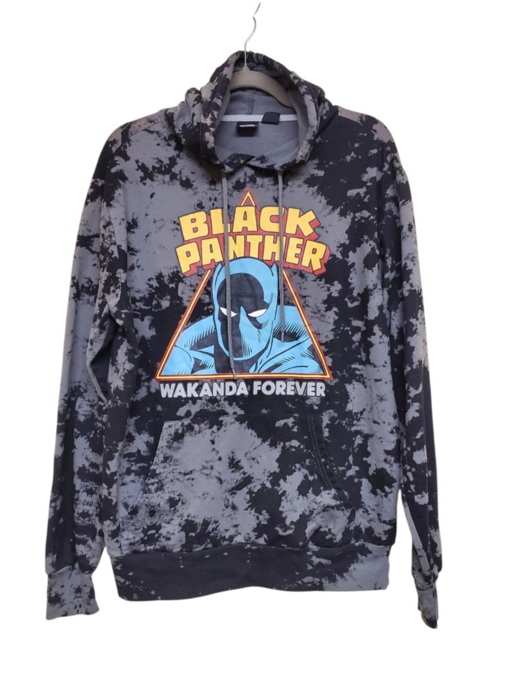 Marvel Black Panther Wakanda Forever Men's Black Gray Tie Dye Graphic Hoodie M